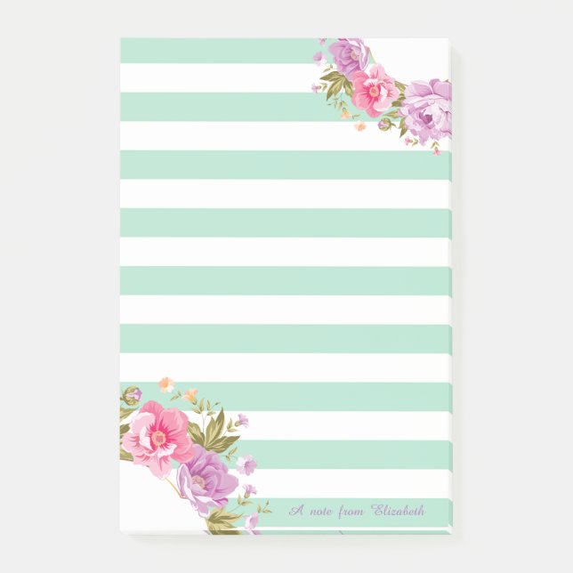 Post-it® Fille mignonne florale, Mint vert rayé, Personnali (Devant)