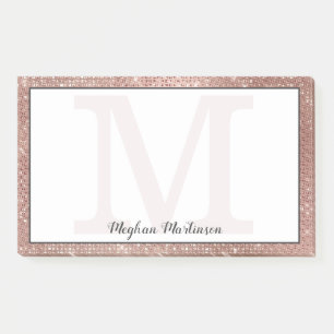 Post-it® Fille Rose Gold Glam Étincelle Monogramme Nom Gran