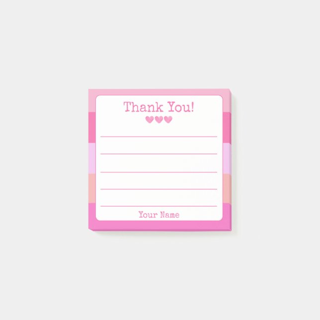 Post-it® Fille Rose Grattez Votre Nom Et Coeur Merci (Devant)