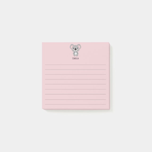 Post-it® Filles roses mignonnes Koala Nom de l'ours (Devant)