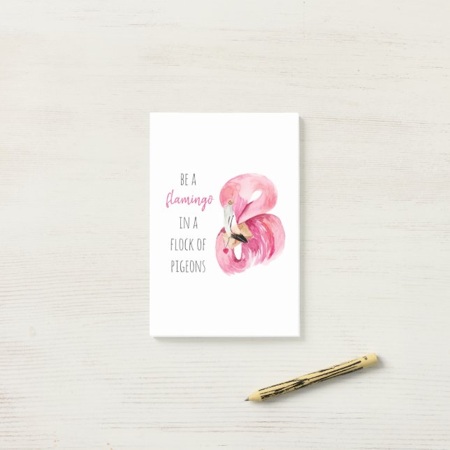 Post-it® Flamant rose Aquarelle Exotique Rose Moderne Avec  (Sur un bureau)