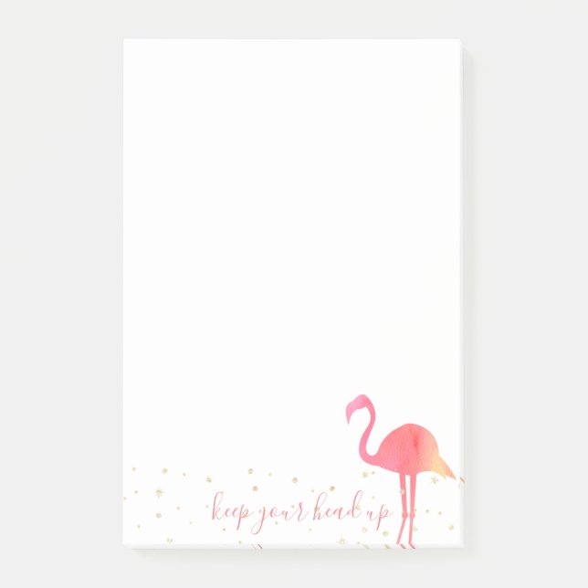 Post-it® Flamant rose d'aquarelle rose Gardez la tête haute (Devant)
