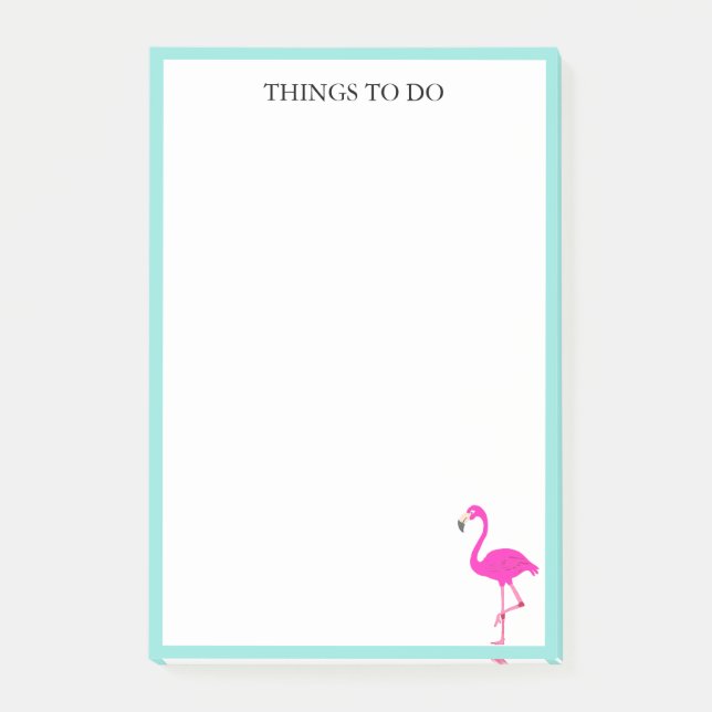 Post-it® Flamant rose et cadre Turquoise en blanc (Devant)