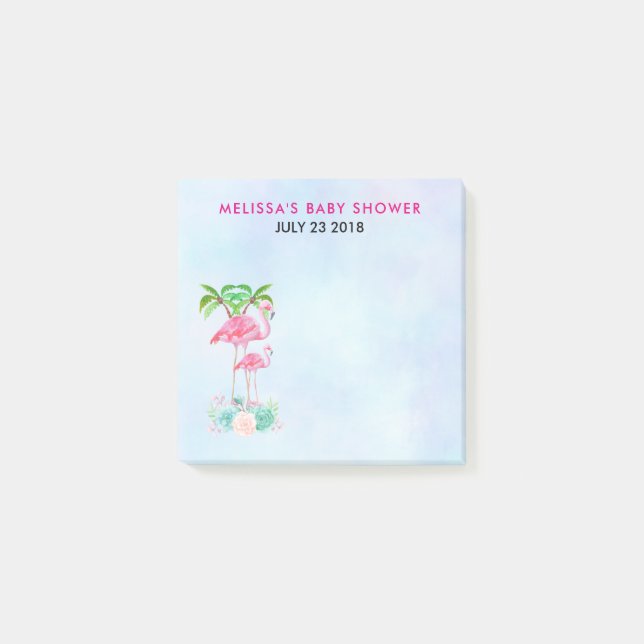 Post-it® Flamant rose rose Momma & bébé avec palmiers (Devant)