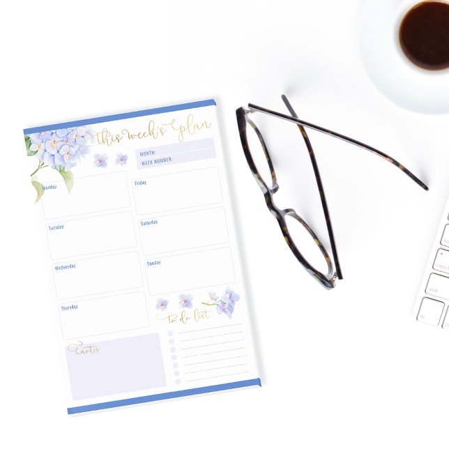 Post-it® Fleur Hydrangée Bleue du planificateur hebdomadair (Créateur téléchargé)