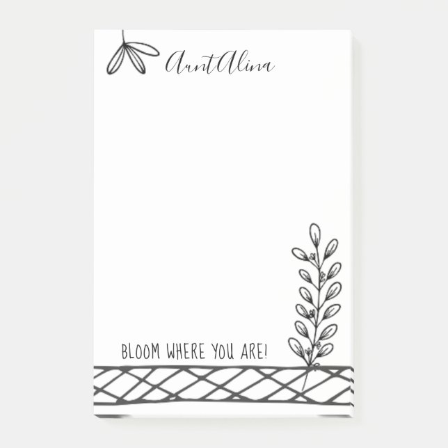 Post-it® Fleur ! Illustration florale noire et blanche (Devant)