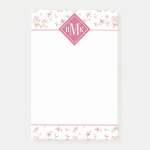 Post-it® Fleur rose molle d'aquarelle du monogramme  