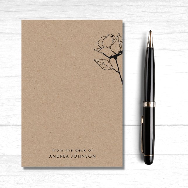 Post-it® Fleur Rose Rustique Kraft Du Bureau De Nom (Créateur téléchargé)