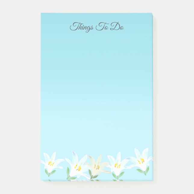 Post-it® Fleurs Amaryllis blanches sur des choses bleu clai (Devant)