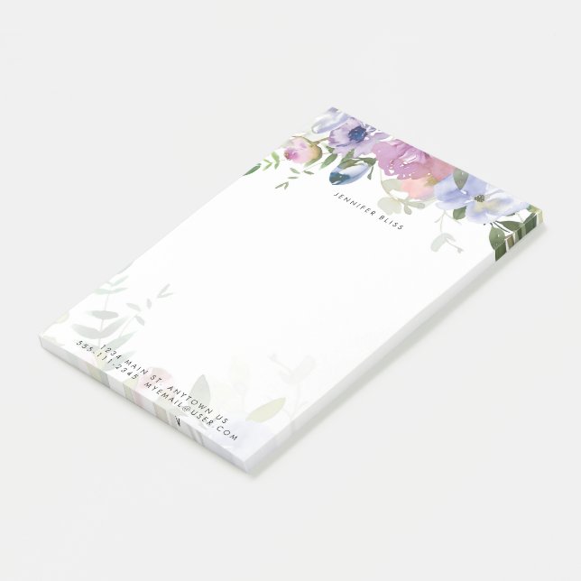 Post-it® Fleurs aquarelles pastel personnalisées (Incliné)