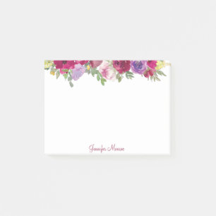 Post-it® Fleurs aquarelles rouges et violettes personnalisé