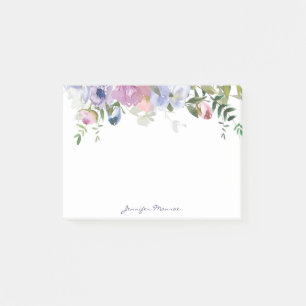 Post-it® Fleurs aquarelles violettes et roses personnalisée