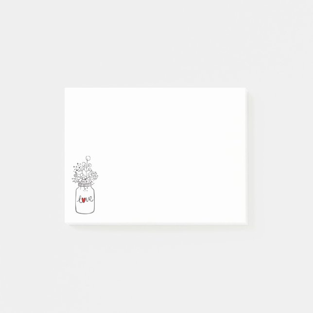 Post-it® Fleurs d'amour du coeur rouge de Mason Jar (Devant)
