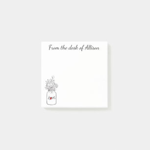 Post-it® Fleurs d'amour du coeur rouge de Mason Jar
