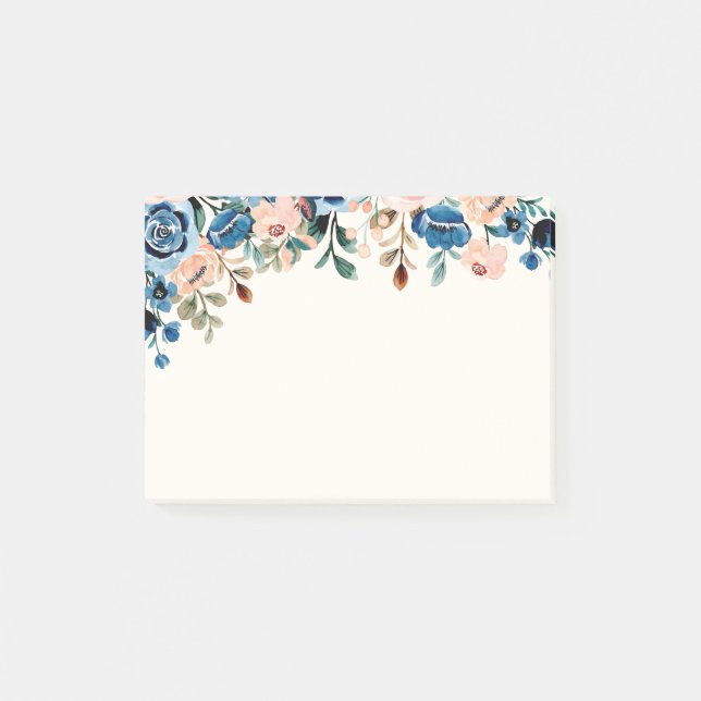 Post-it® Fleurs d'aquarelle rose et bleu (Devant)