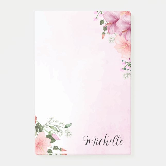 Post-it® Fleurs d'aquarelle rose personnalisées (Devant)