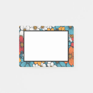 Post-it® Fleurs d'art bleu orange et blanc pop