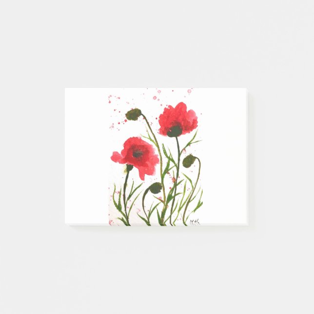 Post-it® Fleurs de pavot rouge aquarelle rustique chic (Devant)