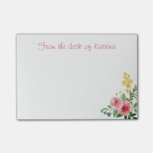 Post-it® Fleurs de rose rose d'aquarelle florale personnali