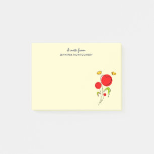 Post-it® Fleurs du Coeur Rouge mignonnes et papillons jaune