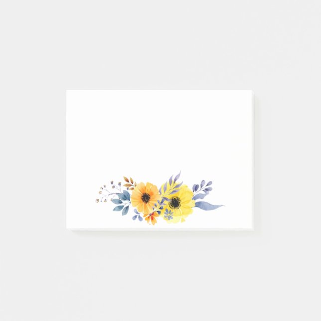 Post-it® Fleurs Florales Jaunes Et Bleus D'Aquarelle (Devant)