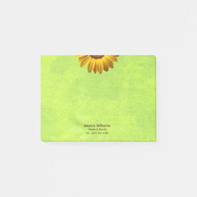 Post-it® Fleurs jaunes sur Monogramme vert Abstrait (Devant)
