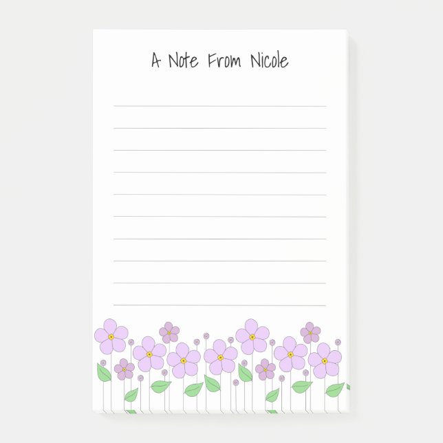 Post-it® Fleurs Lilac Papier Lined Post-It Notes (Devant)
