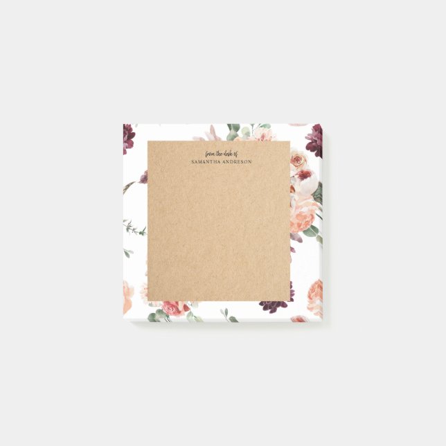 Post-it® Fleurs Pastel Modernes & Cadeau Personnalisé Kraft (Devant)