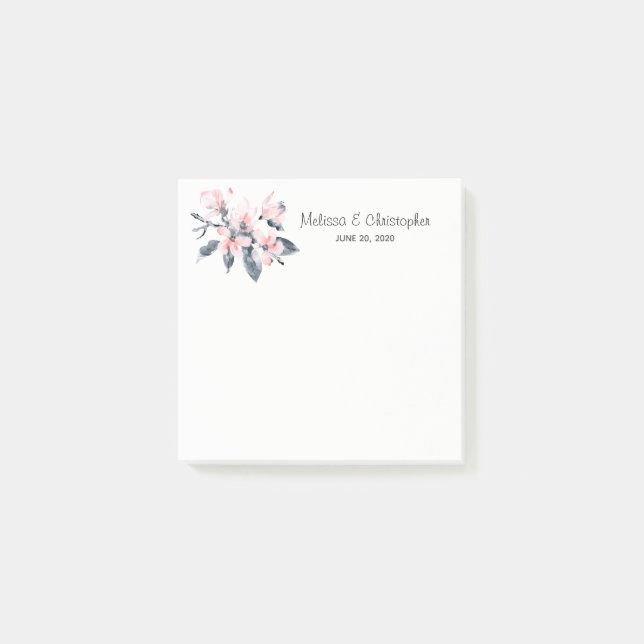 Post-it® Fleurs rose et gris Mariage Aquarelle classique (Devant)