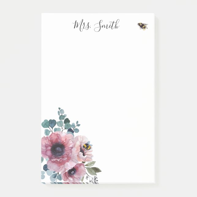 Post-it® Fleurs roses et abeilles (Devant)
