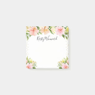 Post-it® Fleurs tropicales à l'aquarelle et confettis dorés