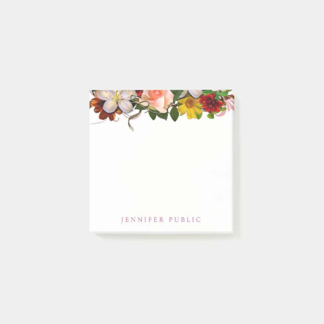 Post-it® Floral Aquarelle Fleurs Roses Élégant Moderne (Devant)