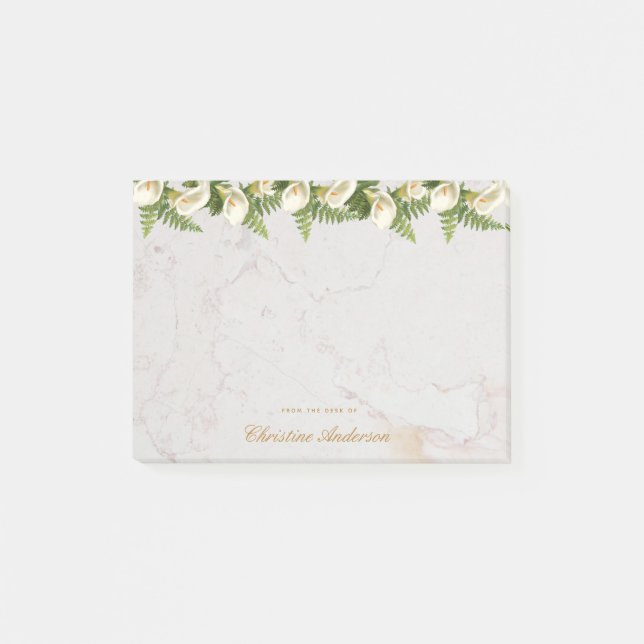 Post-it® Floral Blanc Calla Lilies Marbre Golden Script (Devant)