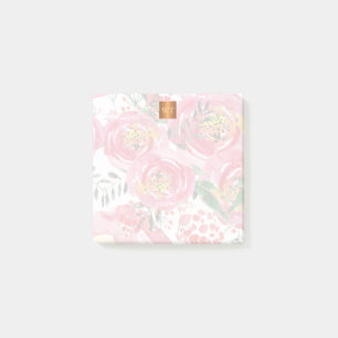 Post-it® Floral chic or métallique cuivre monogrammé