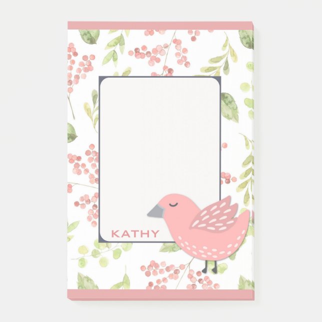 Post-it® Flore d'oiseaux roses mignonnes (Devant)