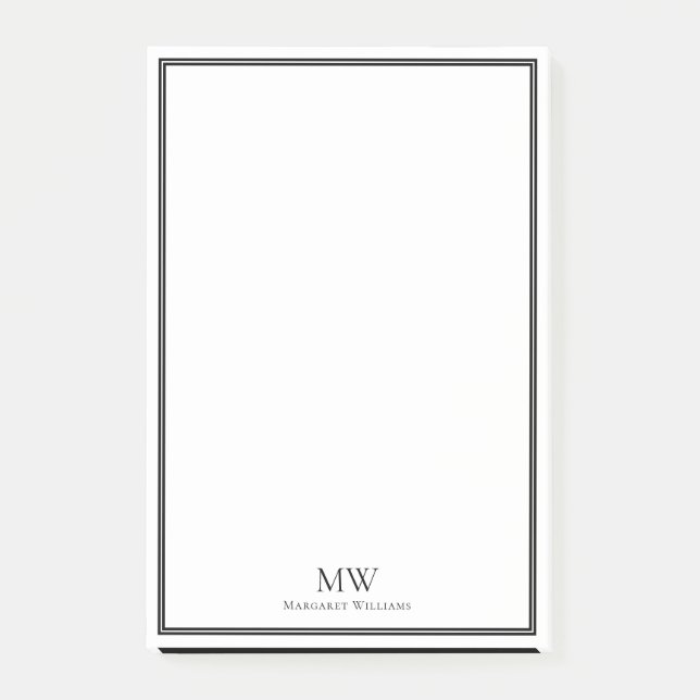 Post-it® Formal Elegant Black White Bordure Nom Adresse (Devant)