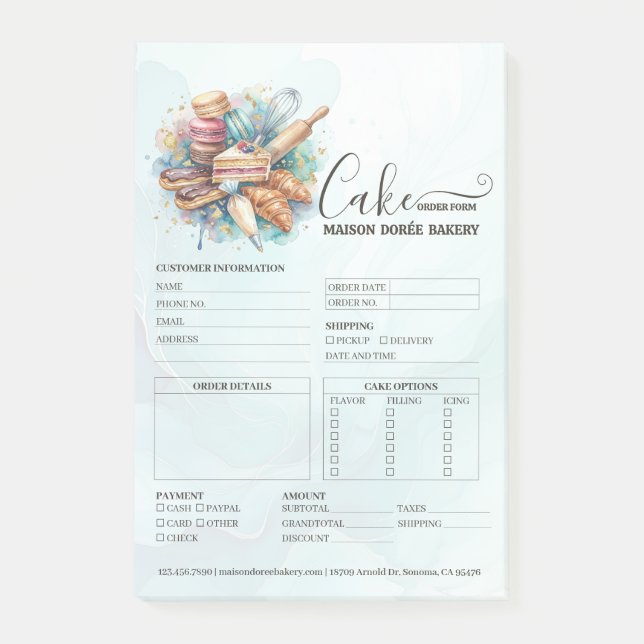 Post-it® Formulaire de commande de pâtissier de boulangerie (Devant)