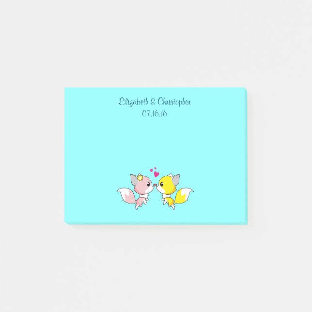 Post-it® Fox Couple Kissing Mariage Faveur (Devant)