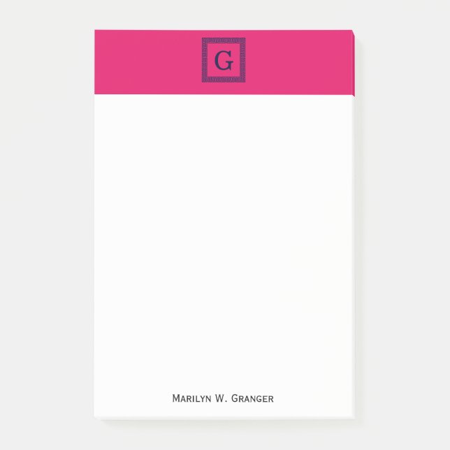 Post-it® Framboise, Clé grecque bleue marine #1 Monogramme  (Devant)