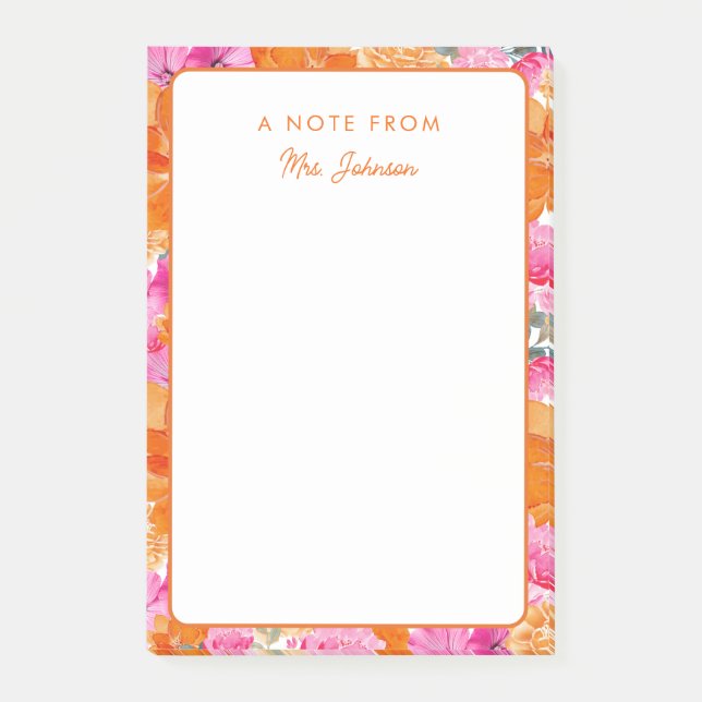 Post-it® Fresque rose Orange Floral A Note de l'enseignant  (Devant)