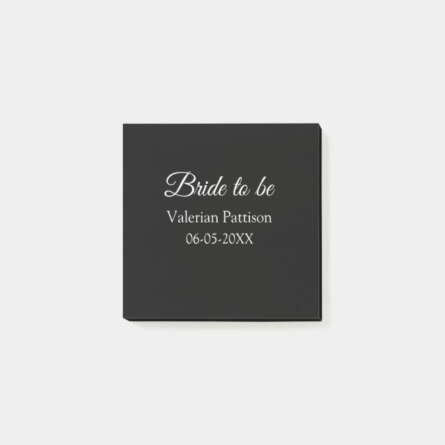 Post-it® futurelle nom date noir blanc shower de mariage no (Devant)