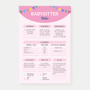 Post-it® Garde d'enfants Note d'information de babysitter