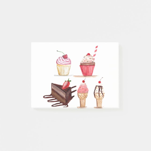 Post-it® Gâteaux Aquarelle Boulangerie sucreries Cupcakes P (Devant)