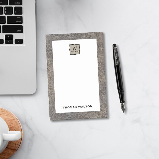 Post-it® Genuine Cowhide Leather Look Monogram Name (Créateur téléchargé)