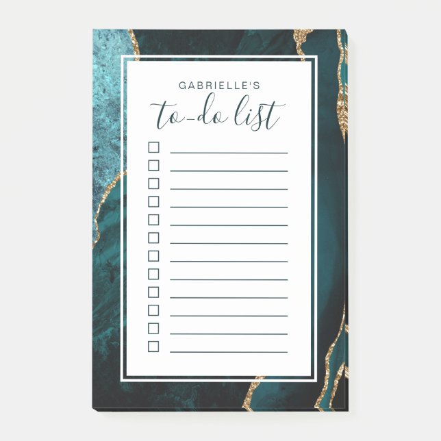 Post-it® Géode Agate Personnalisé Turquoise Blue Gold To Do (Devant)