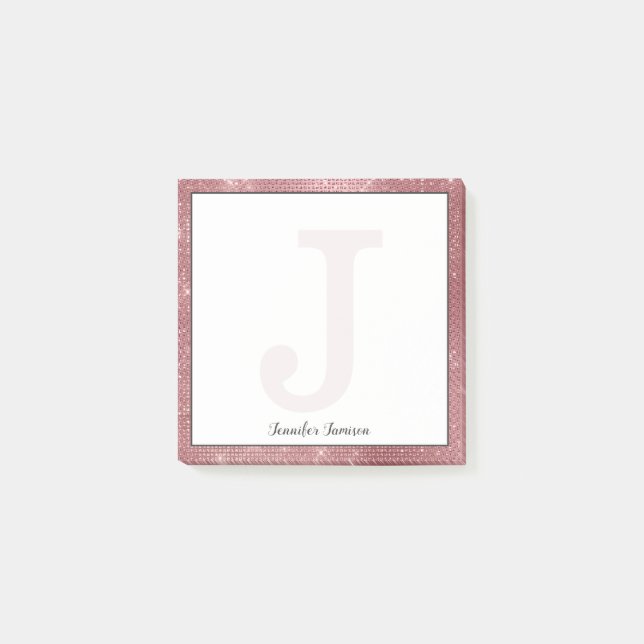 Post-it® Girl Dusty Rose Gold Diamond Nom du petit monogram (Devant)