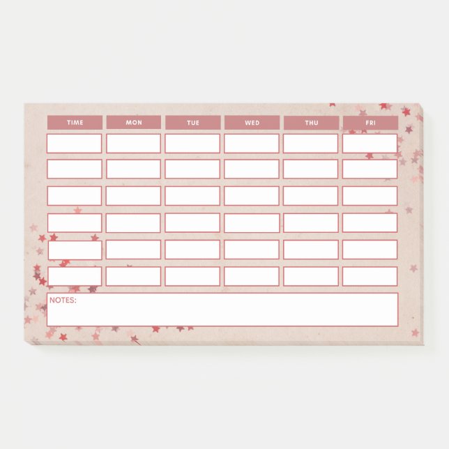 Post-it® Girly Pink Stars Horaire hebdomadaire de l'école H (Devant)