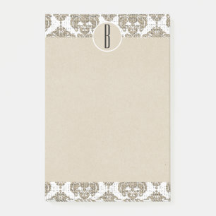 Post-it® Glam Rustique Burlap Damask Kraft Monogramme initi