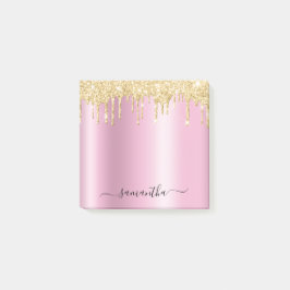 Post-it® Gold Glitter Drips Pink Shimmer Glam Name