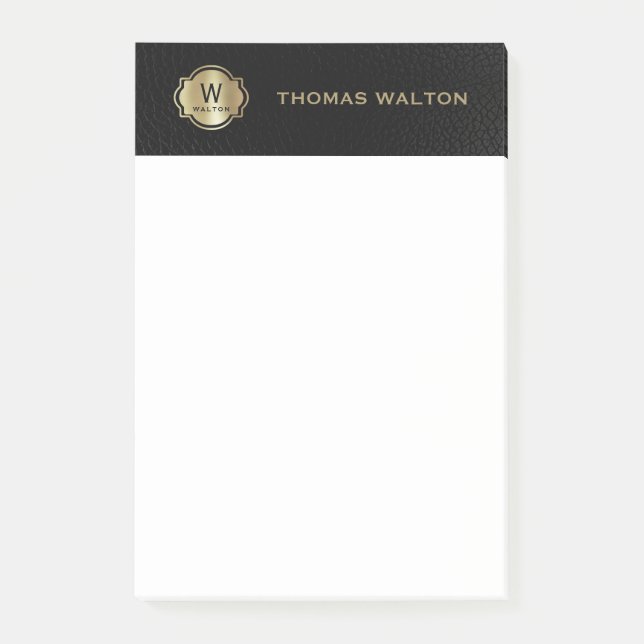 Post-it® Gold Monogram Black Leather Look Elegant (Devant)